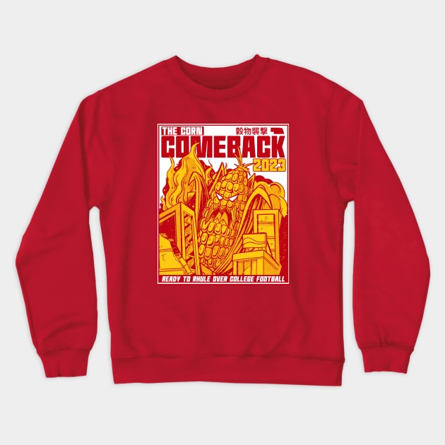 The Corn Comeback 2023 // Funny Nebraska Corn Monster Manga Comic Cover // Ready to Rhule Crewneck Sweatshirt by SLAG_Creative